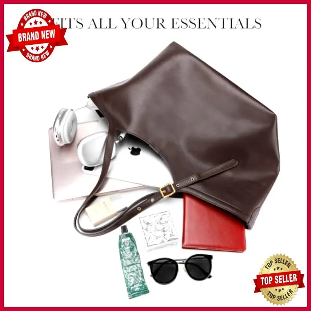 Large Vegan Leather Tote Bag with Adjustable Strap for Work Travel